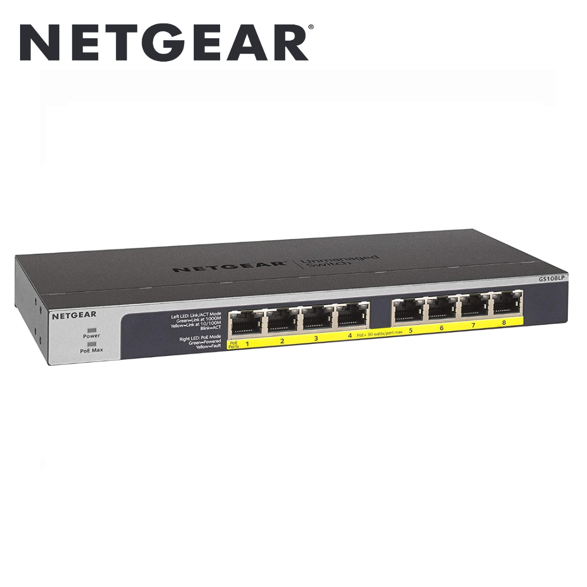 8-Port Gigabit Ethernet Unmanaged PoE Switch - with 8 x PoE+ 60W(GS108LP-100AJS)