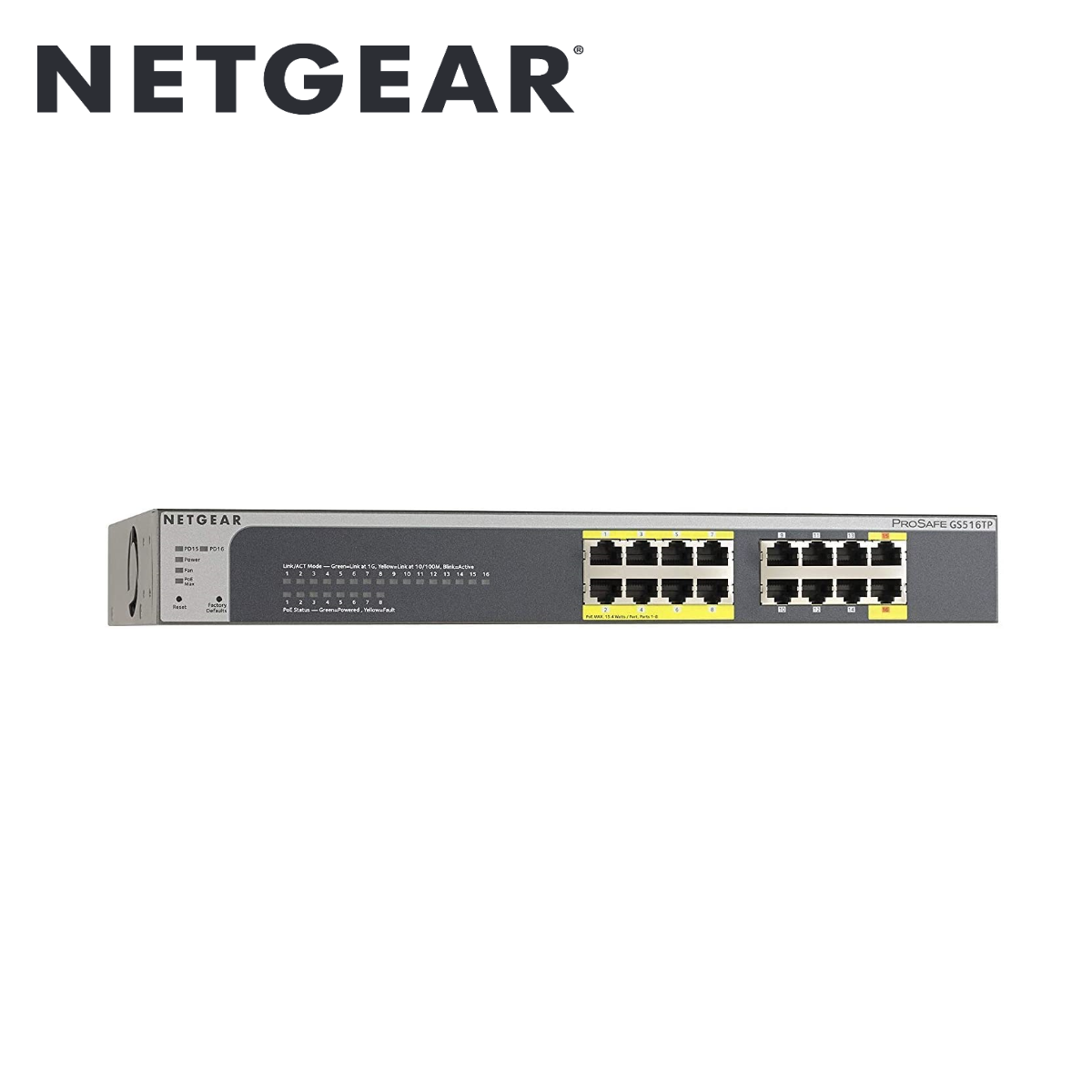16-Port Gigabit Ethernet Smart Switch with 8 PoE Ports and 2 PD Ports(GS516TP-100EUS)