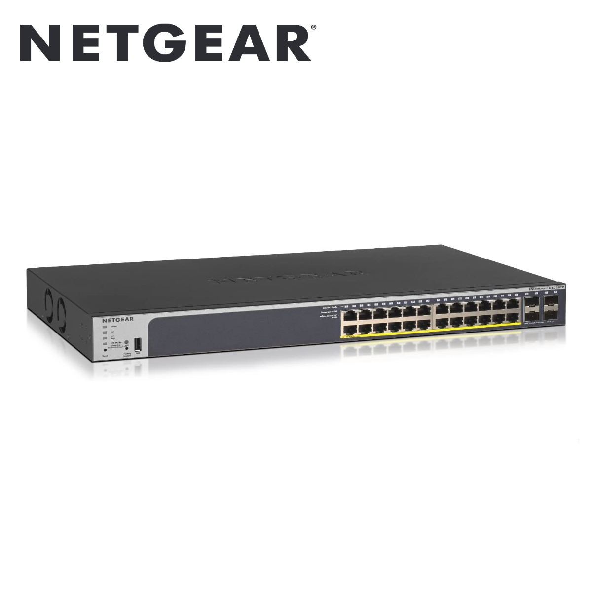 28-Port Gigabit Ethernet Smart Switch with 4 SFP Ports (16 PoE, 8 PoE+) (192W)(GS728TP-200EUS)